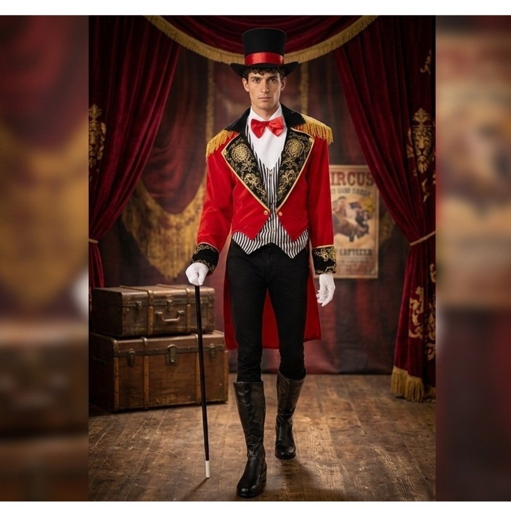 Ringmaster Men Costume Rubies Open Collection Red Tailcoat Hat Set Size Standard